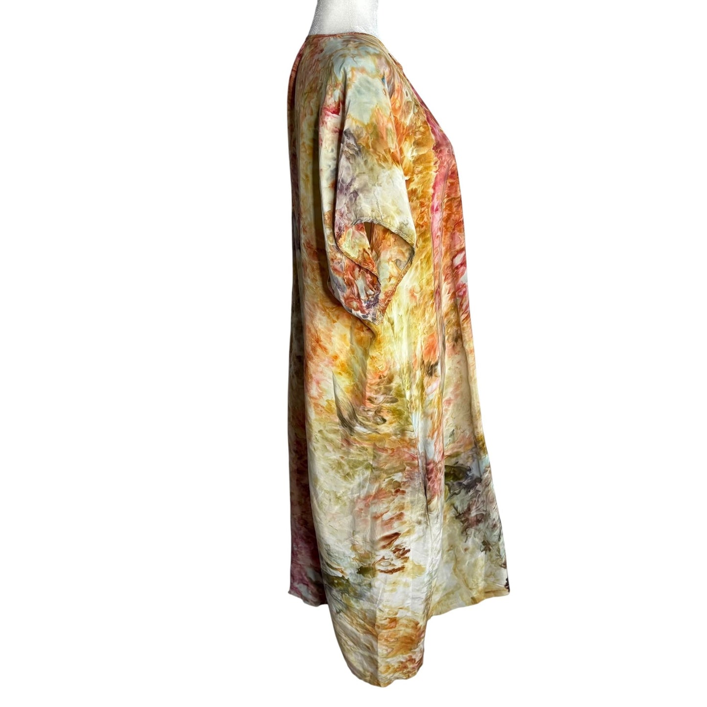 Peri Tie Dye Tunic Dress One Size Boho Caftan V Neck Short Sleeves Pockets
