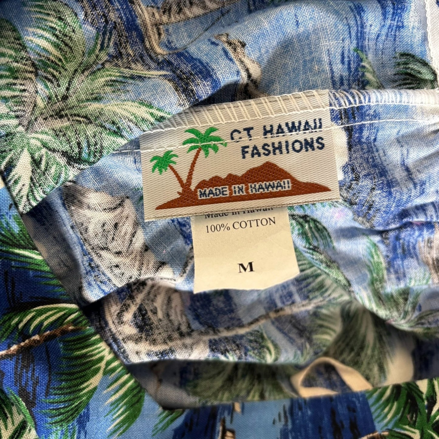 CT Hawaii Fashions Hawaiian Tropical Maxi Dress Size M Blue Short Sleeve Cotton