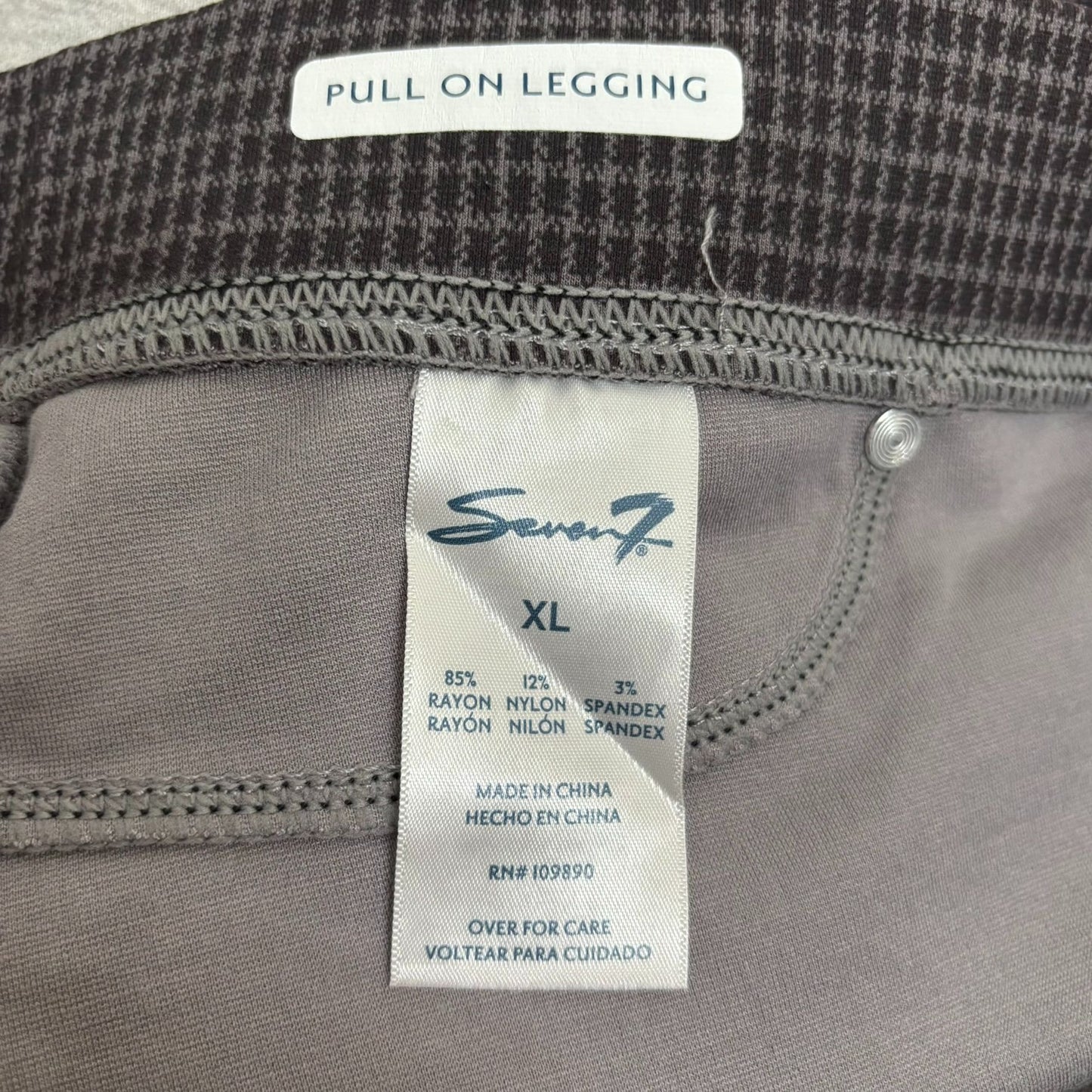 Seven7 Pull On Leggings Ponte Pant XL Gray Houndstooth Stretch Rayon Blend