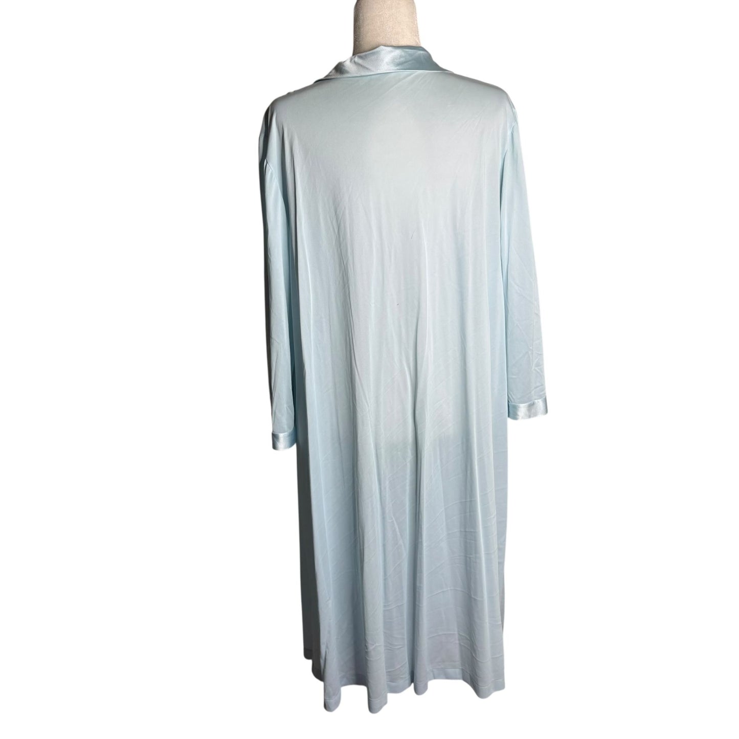 Vintage 80s Vanity Fair Blue Nylon Button Front Robe XXL Nightgown Embroidered