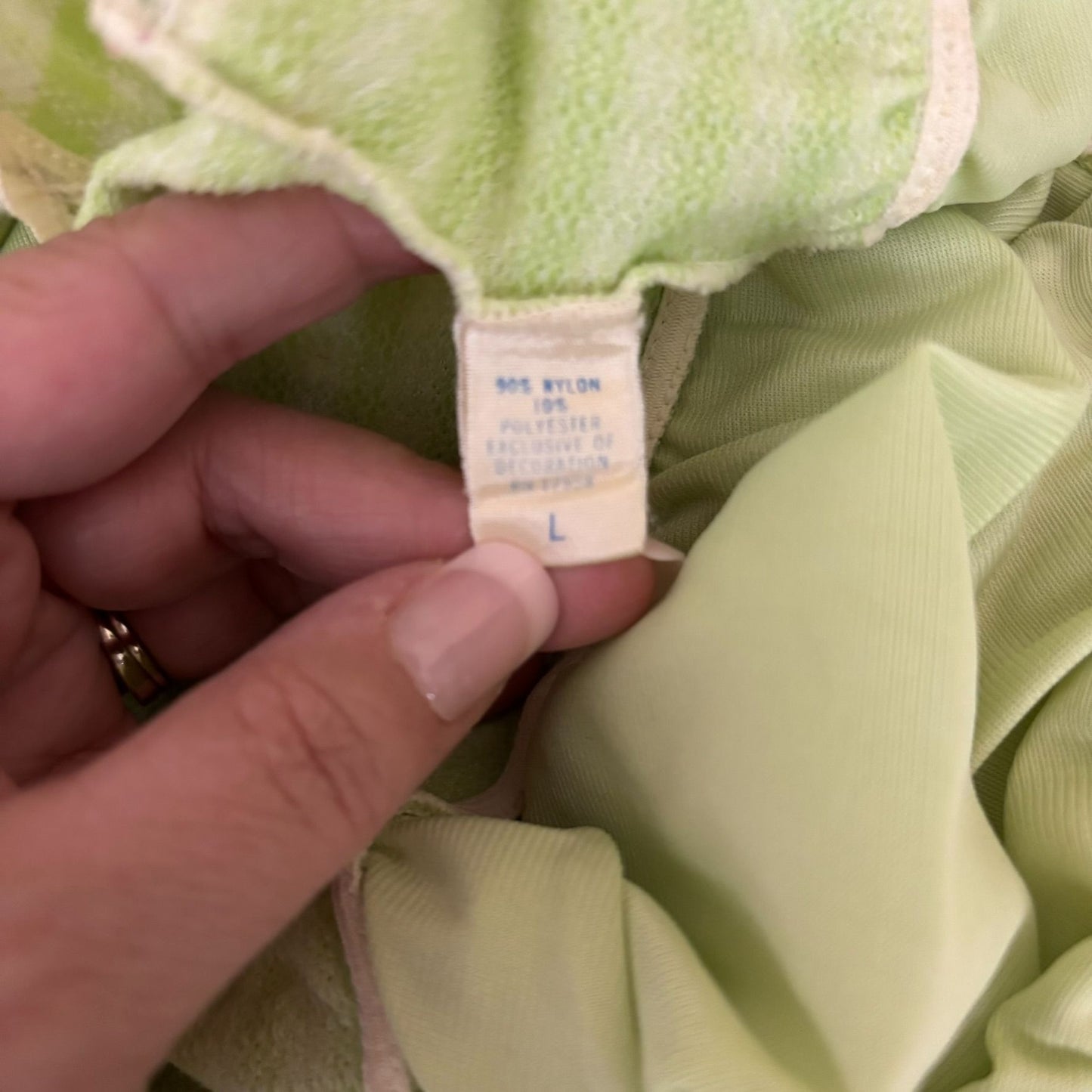 Vintage 70s Lime Green Striped Nylon Sleeveless Nightgown Plunge Neck Medium