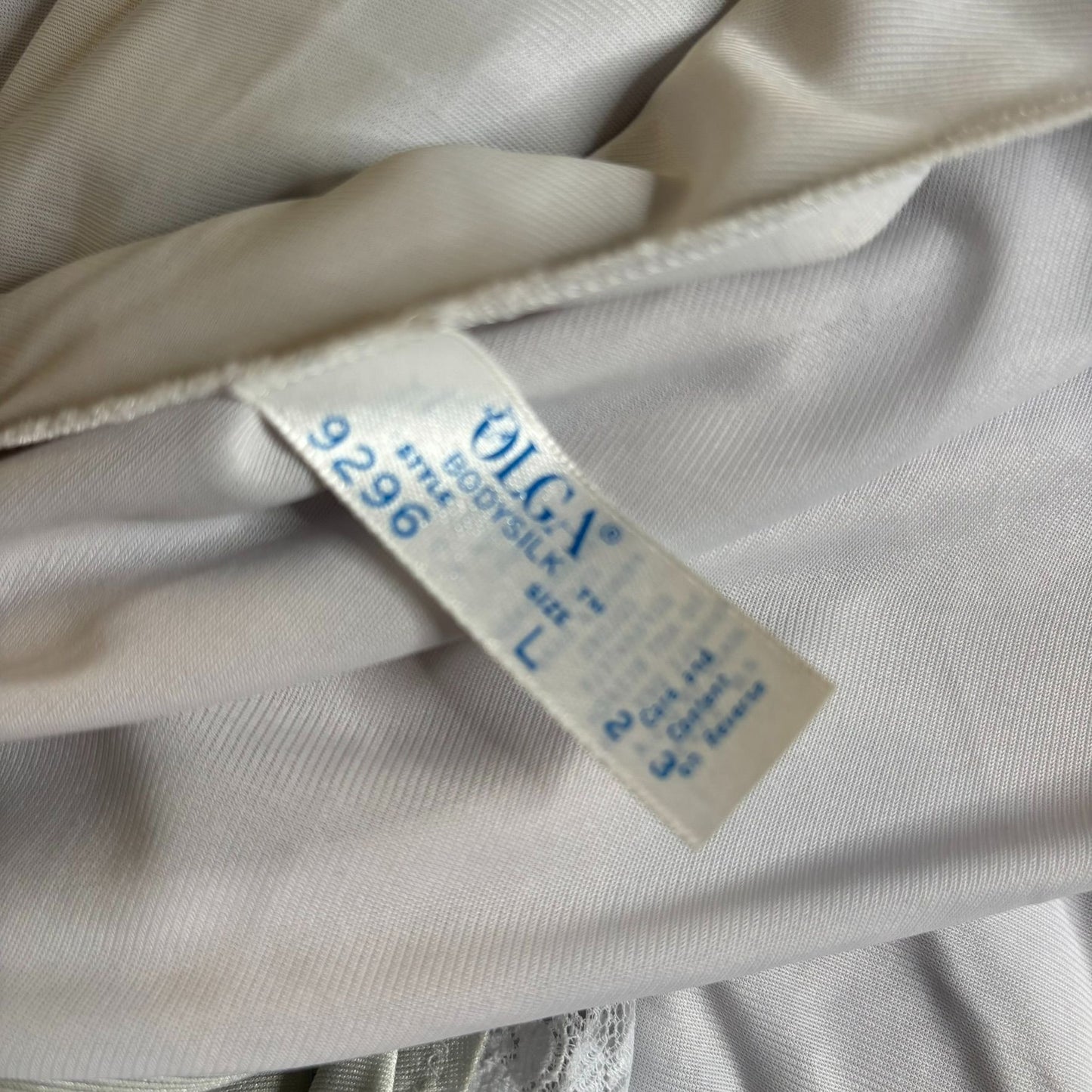 Vintage 70s Olga Nylon Maxi Nightgown Size Large Grey Lace Bodice Style 9296