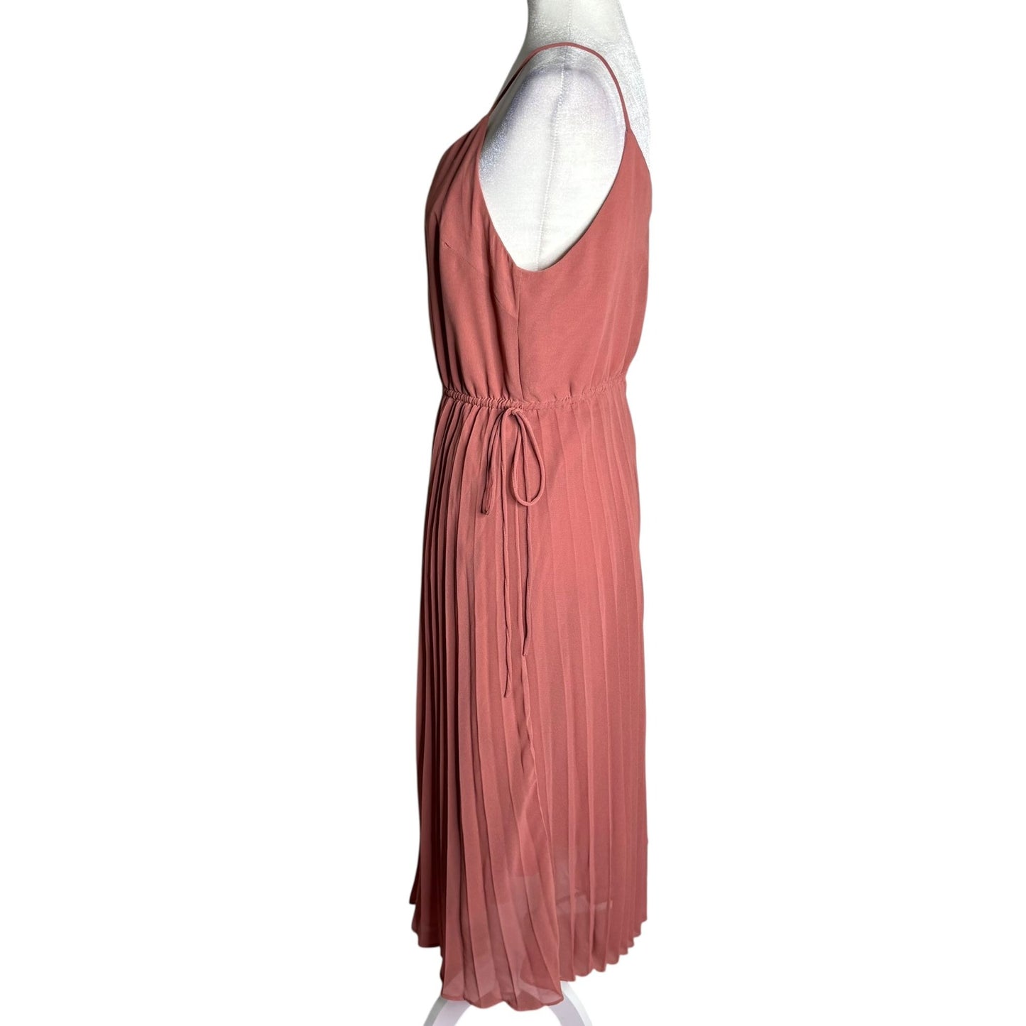 Asos Pleated Midi Dress Size 10 Rose Pink Spaghetti Straps V Neck Lined Elastic