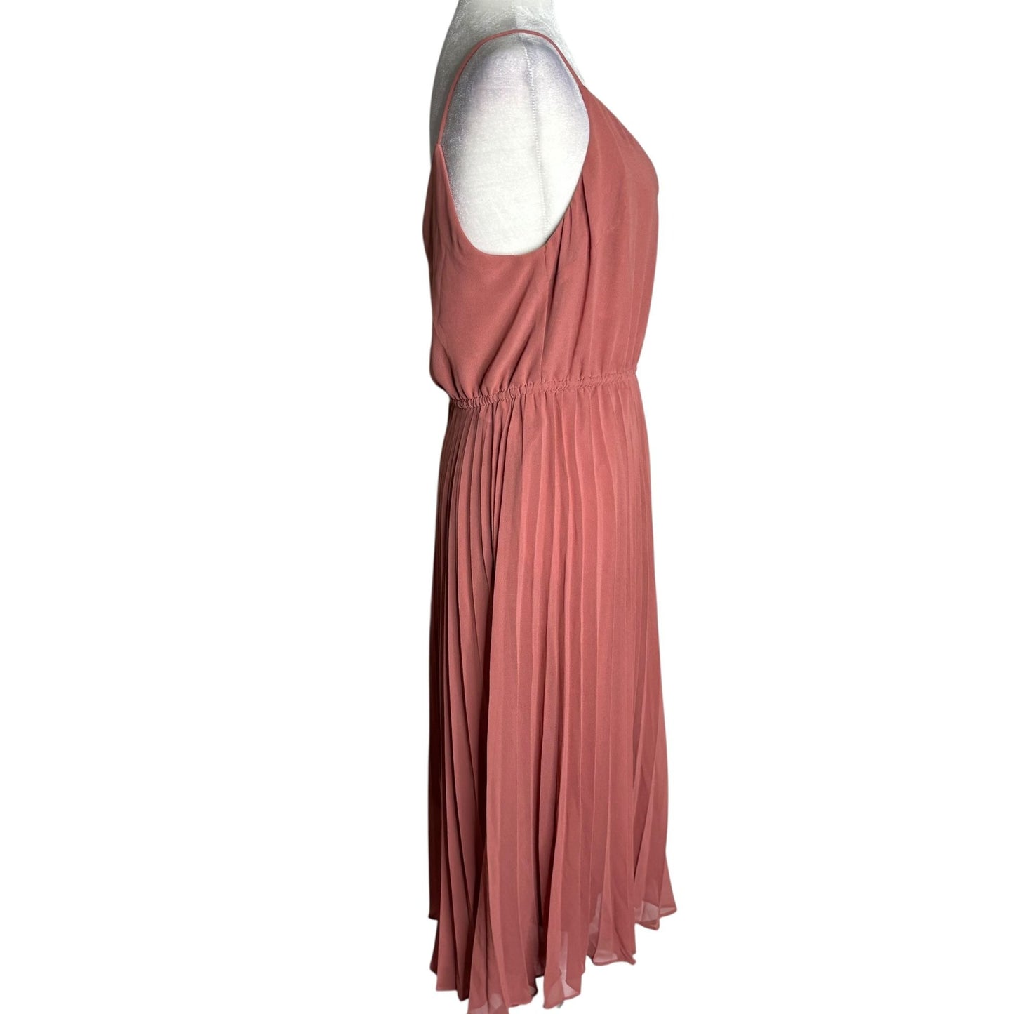 Asos Pleated Midi Dress Size 10 Rose Pink Spaghetti Straps V Neck Lined Elastic