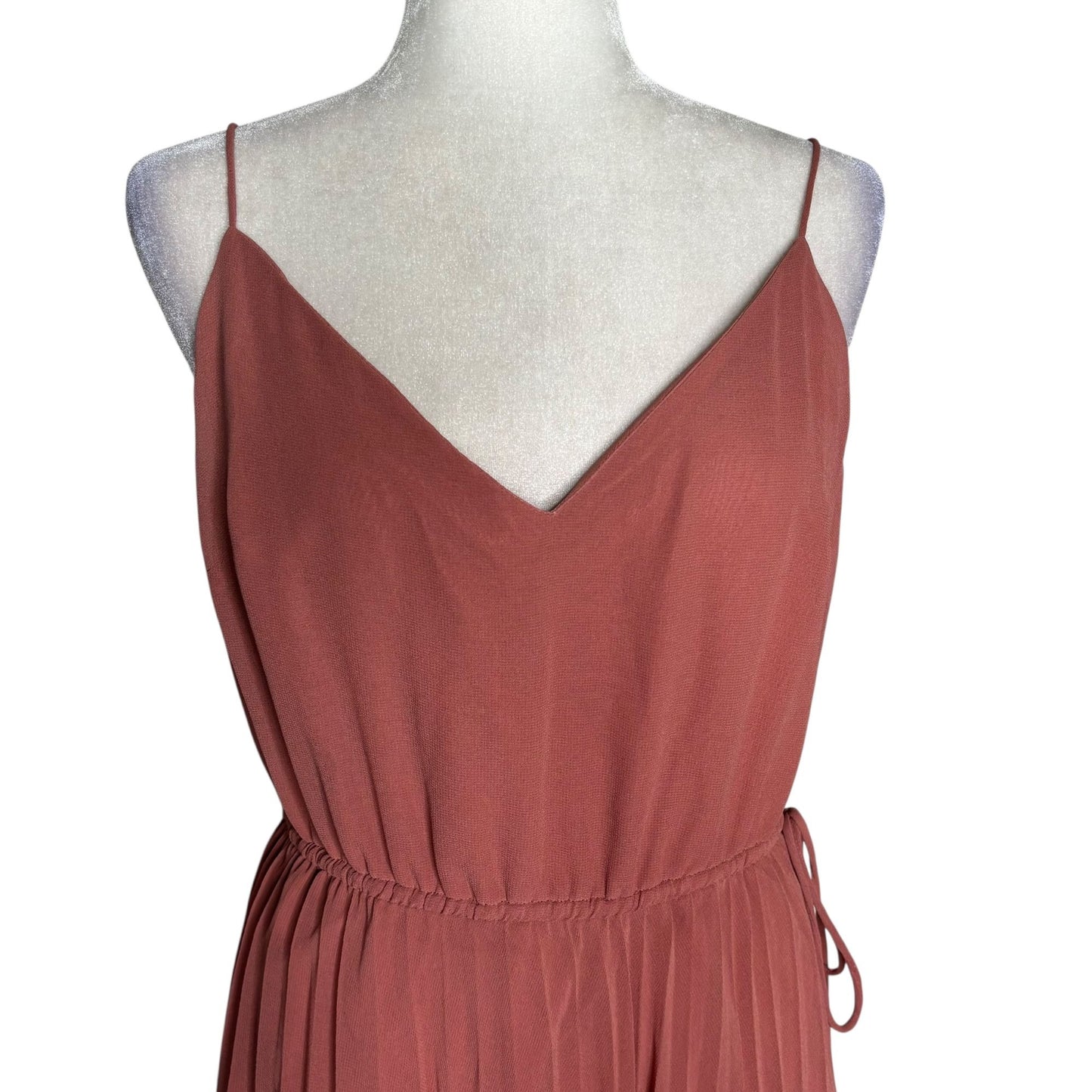 Asos Pleated Midi Dress Size 10 Rose Pink Spaghetti Straps V Neck Lined Elastic