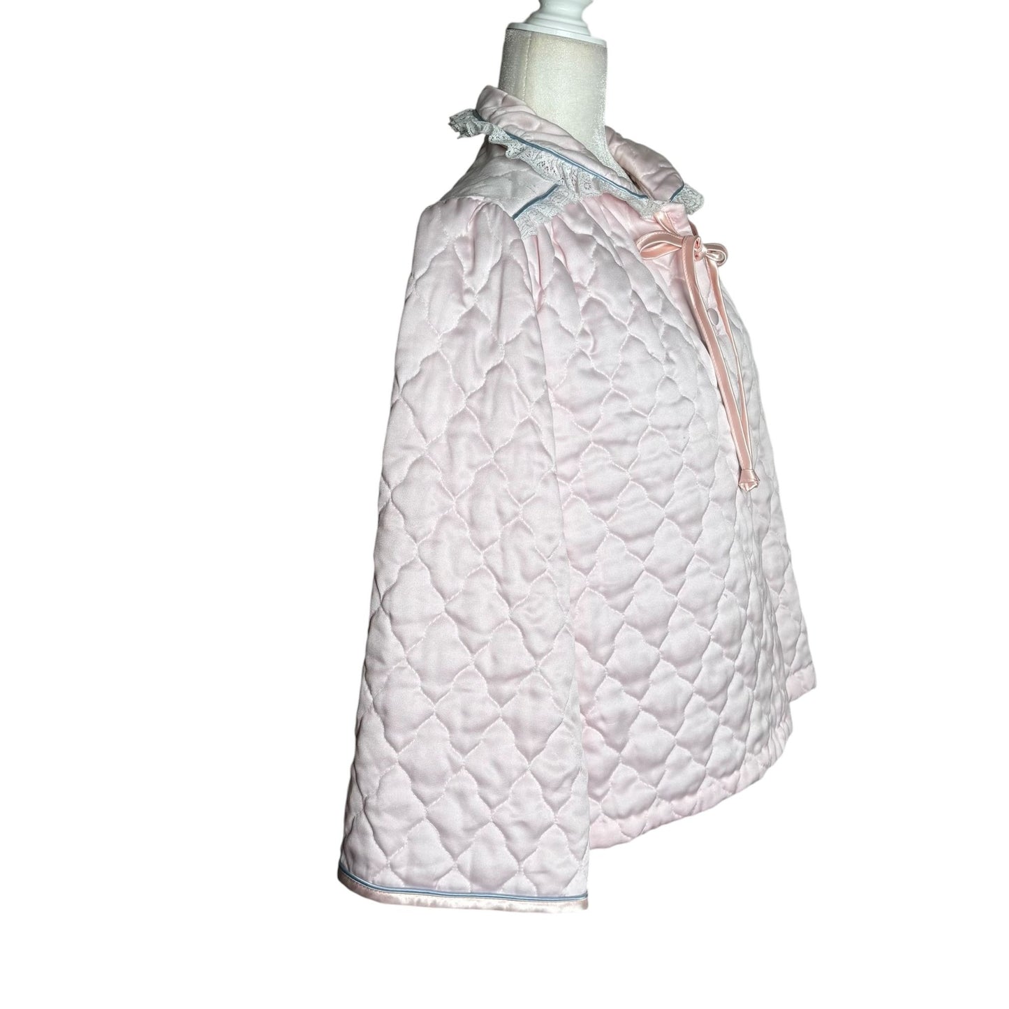 Vintage 80s Appel Quilted Bed Jacket Large Light Pink Lace Polyester Buttons