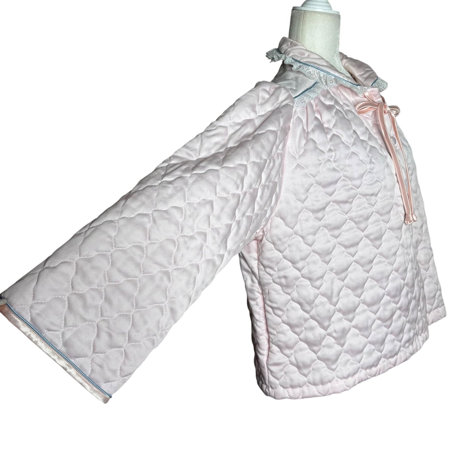 Vintage 80s Appel Quilted Bed Jacket Large Light Pink Lace Polyester Buttons
