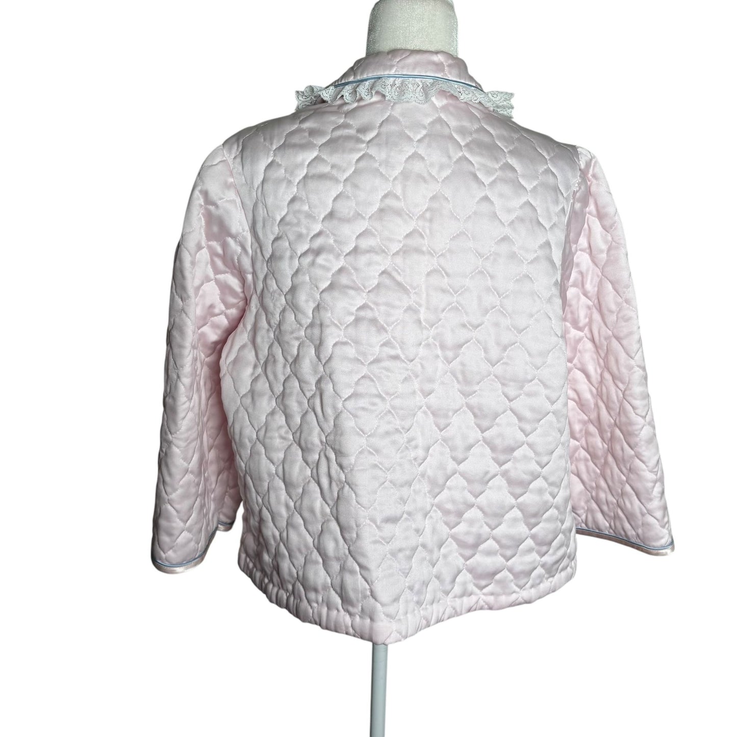 Vintage 80s Appel Quilted Bed Jacket Large Light Pink Lace Polyester Buttons