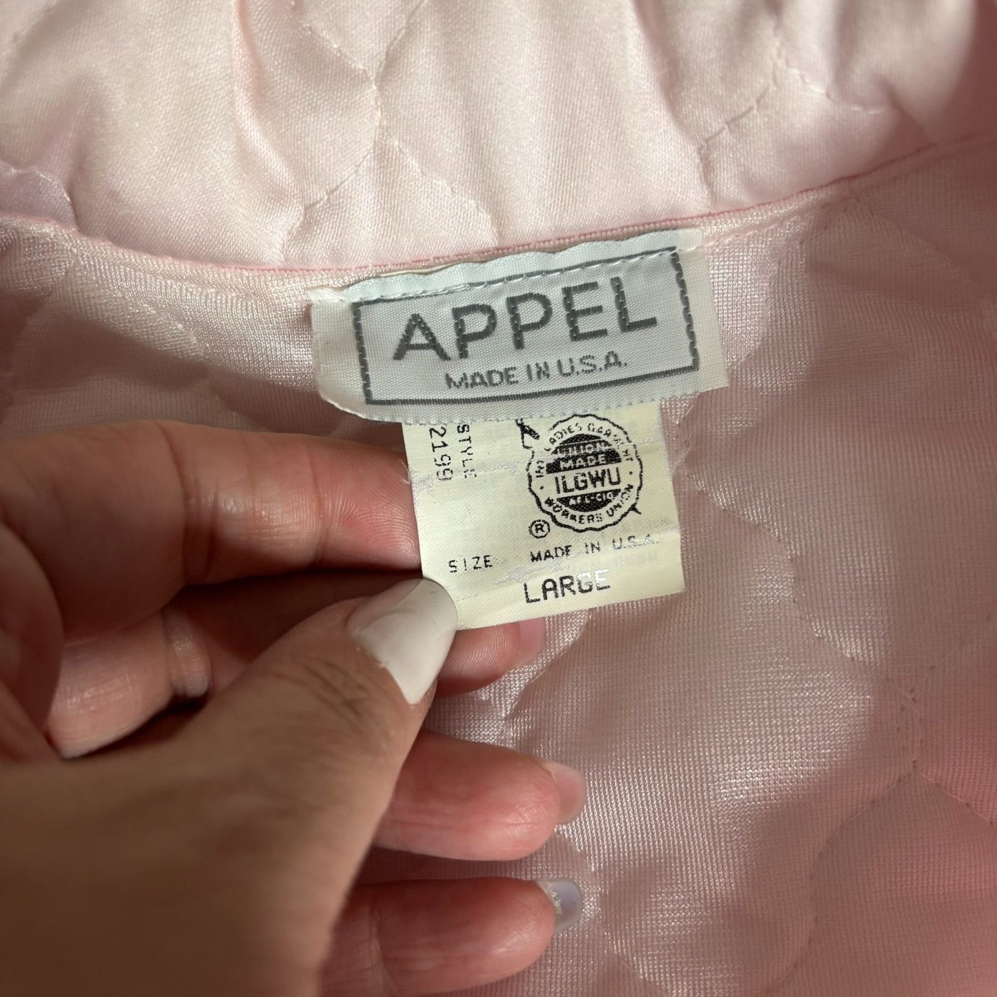 Vintage 80s Appel Quilted Bed Jacket Large Light Pink Lace Polyester Buttons