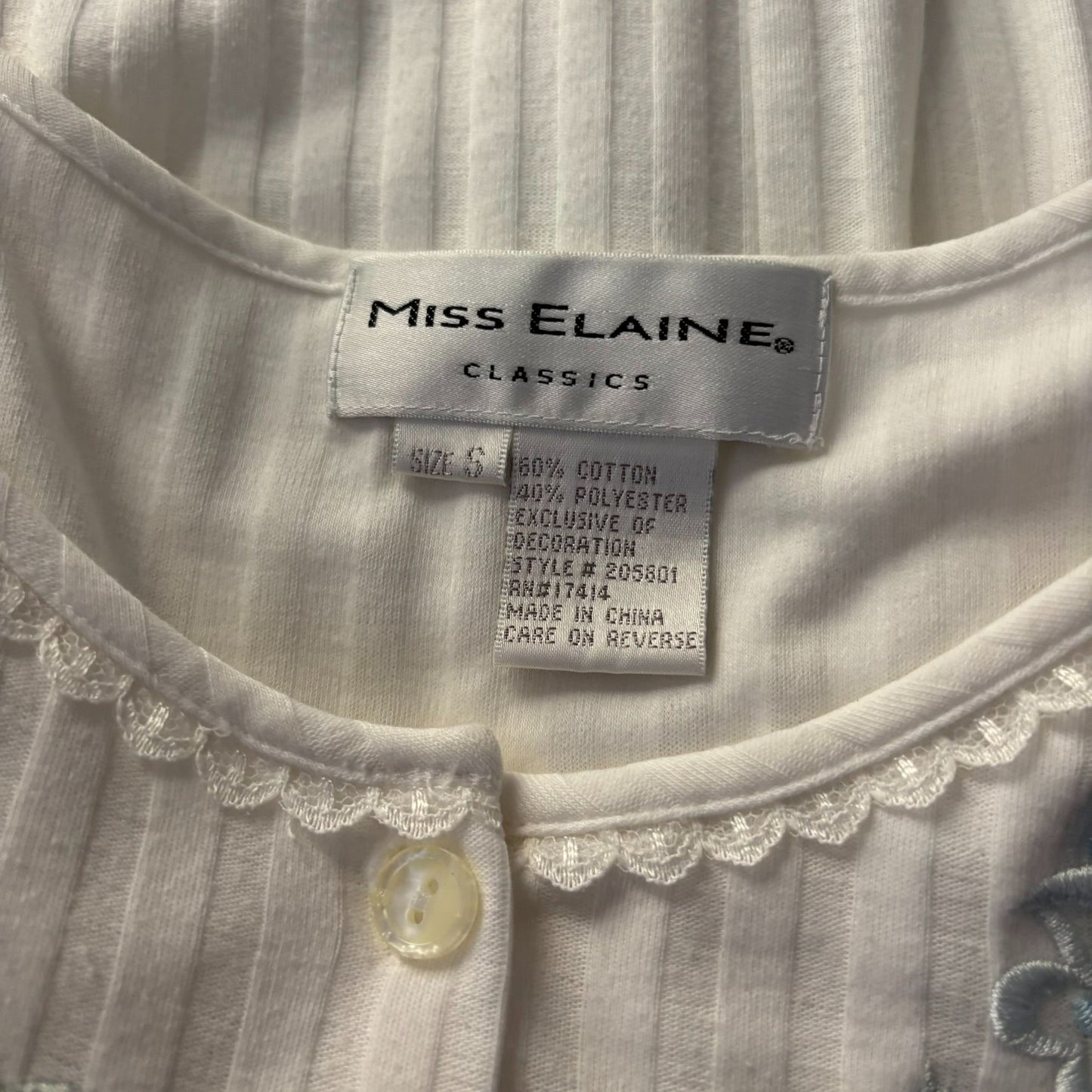 Miss Elaine Classics White Short Sleeve Embroidered Nightgown Small Cotton Blend