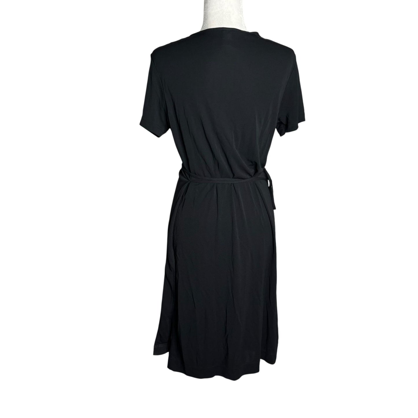 Gap Factory Full Wrap Dress Large Black Short Sleeve Tie Waist Rayon Stretch