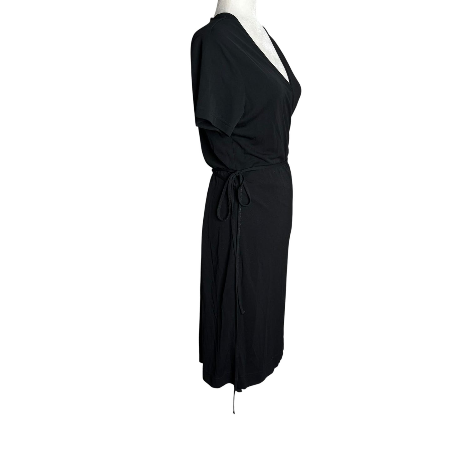 Gap Factory Full Wrap Dress Large Black Short Sleeve Tie Waist Rayon Stretch