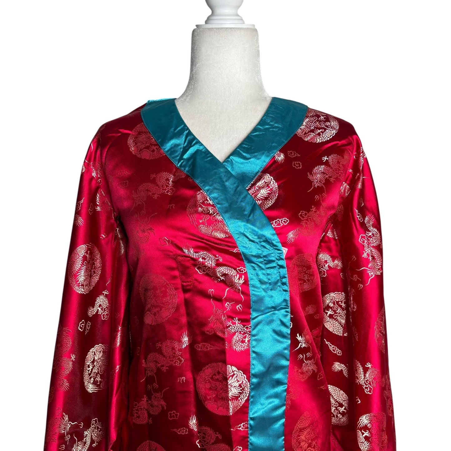 Vintage 90s Storybook Heirlooms Kimono Small Red Satin Dragon Long Sleeves