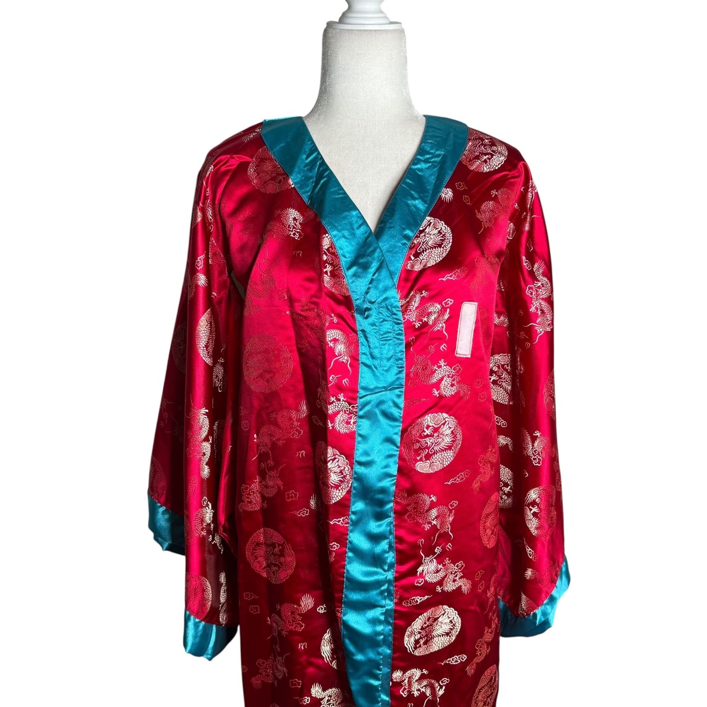Vintage 90s Storybook Heirlooms Kimono Small Red Satin Dragon Long Sleeves