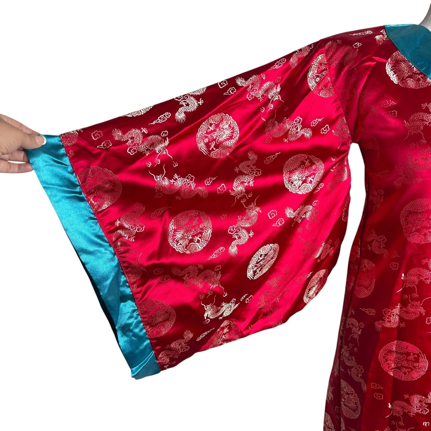 Vintage 90s Storybook Heirlooms Kimono Small Red Satin Dragon Long Sleeves