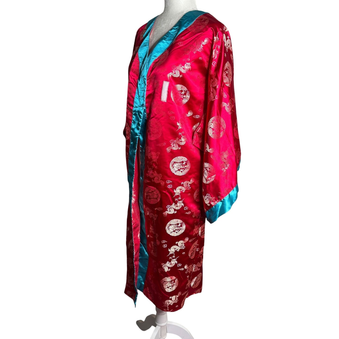 Vintage 90s Storybook Heirlooms Kimono Small Red Satin Dragon Long Sleeves