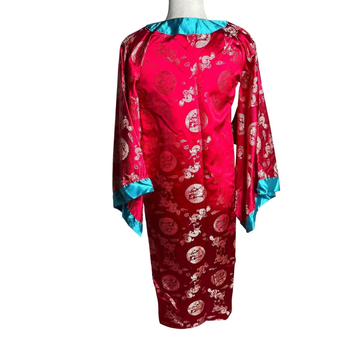 Vintage 90s Storybook Heirlooms Kimono Small Red Satin Dragon Long Sleeves