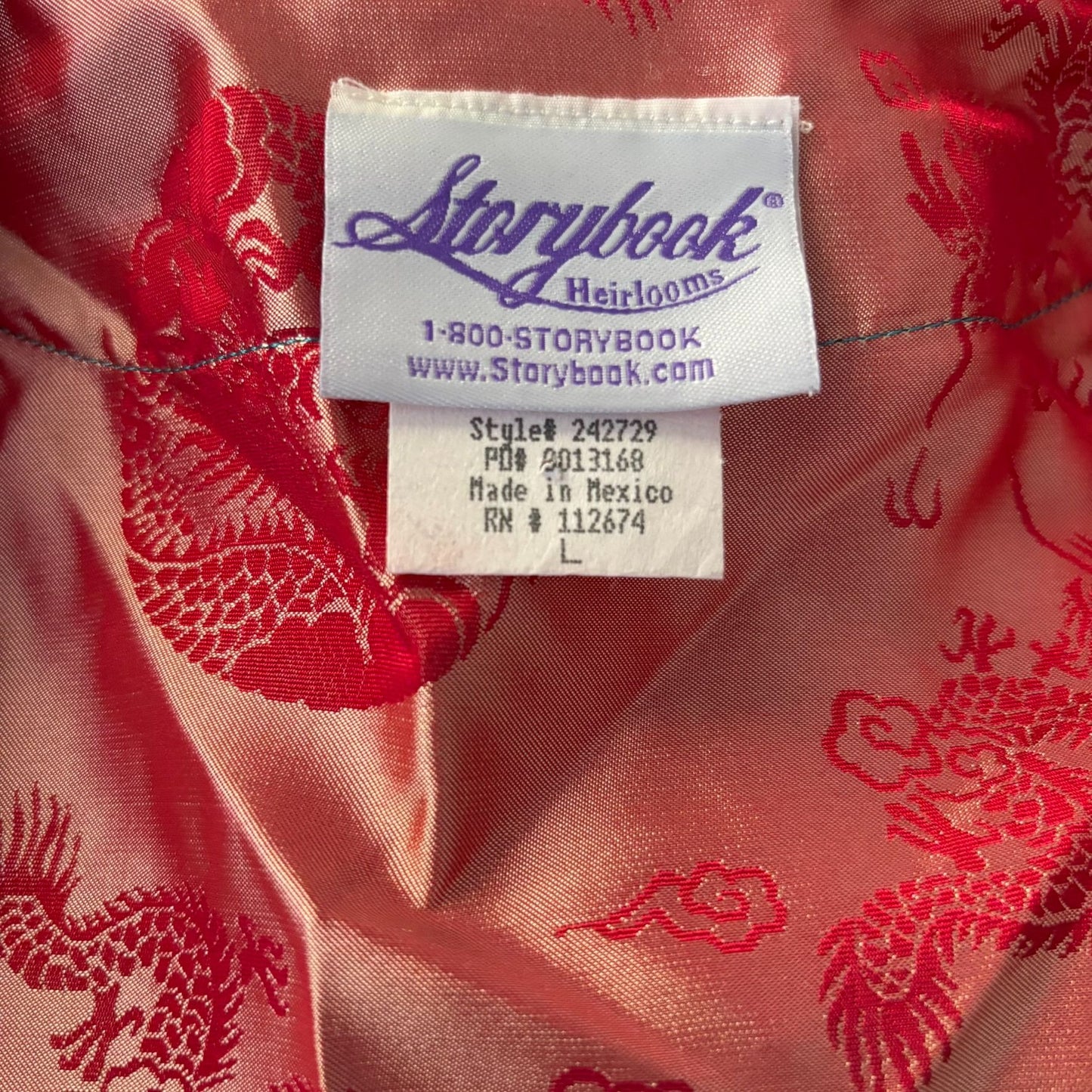 Vintage 90s Storybook Heirlooms Kimono Small Red Satin Dragon Long Sleeves