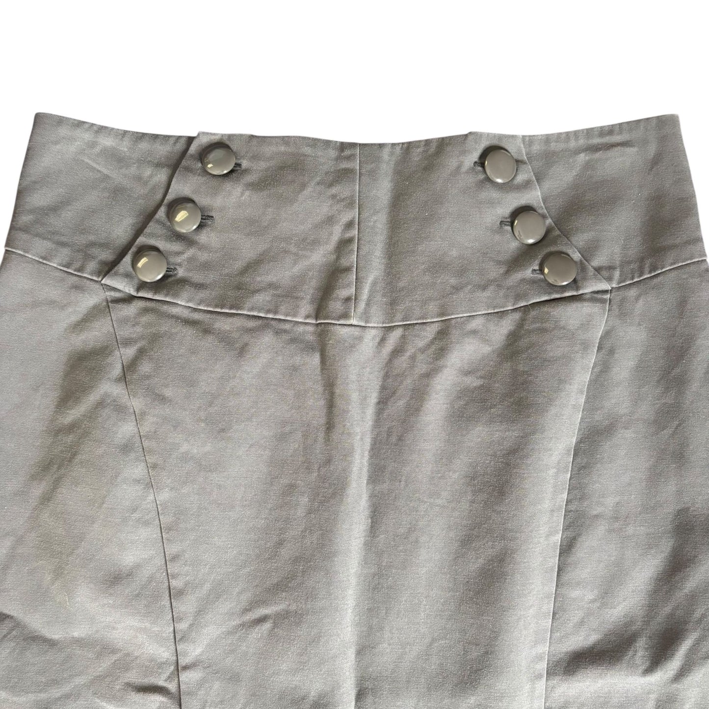 Worthington Gray Button Front High Waisted Pencil Skirt 12P Cotton Blend Petite