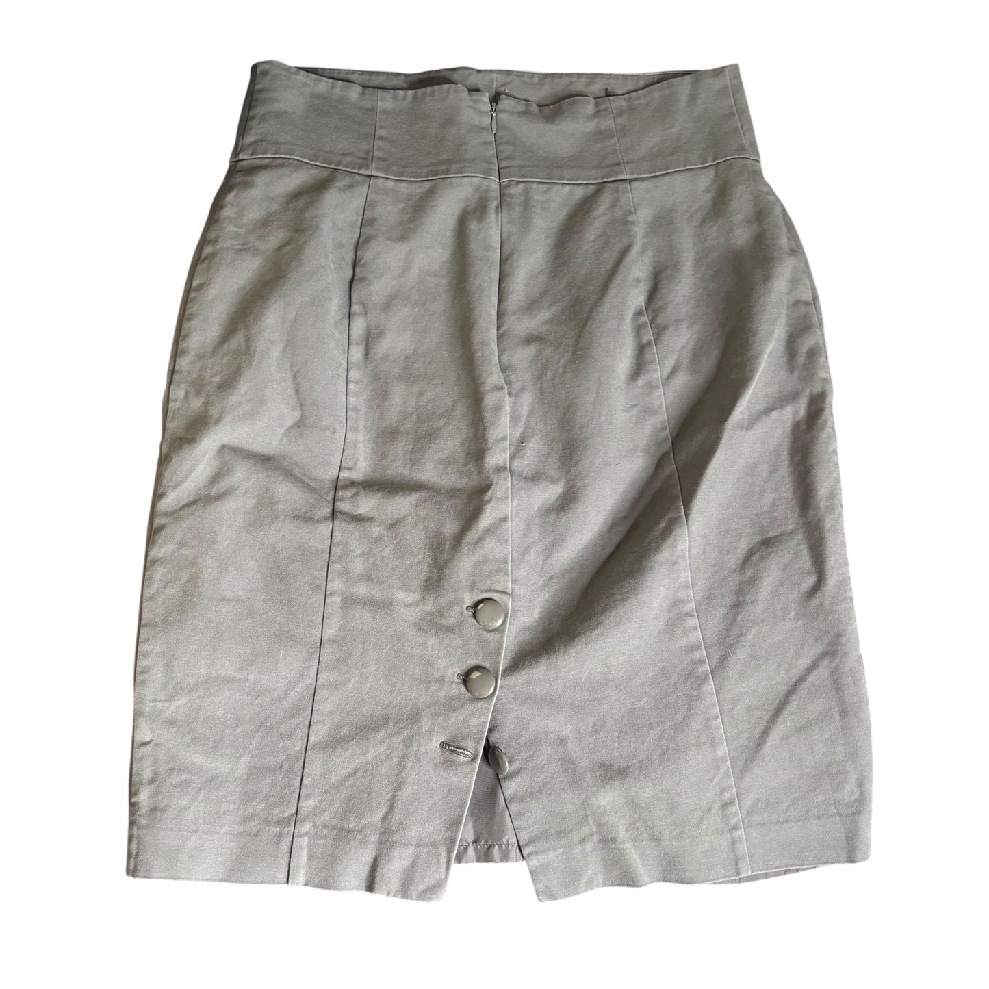 Worthington Gray Button Front High Waisted Pencil Skirt 12P Cotton Blend Petite