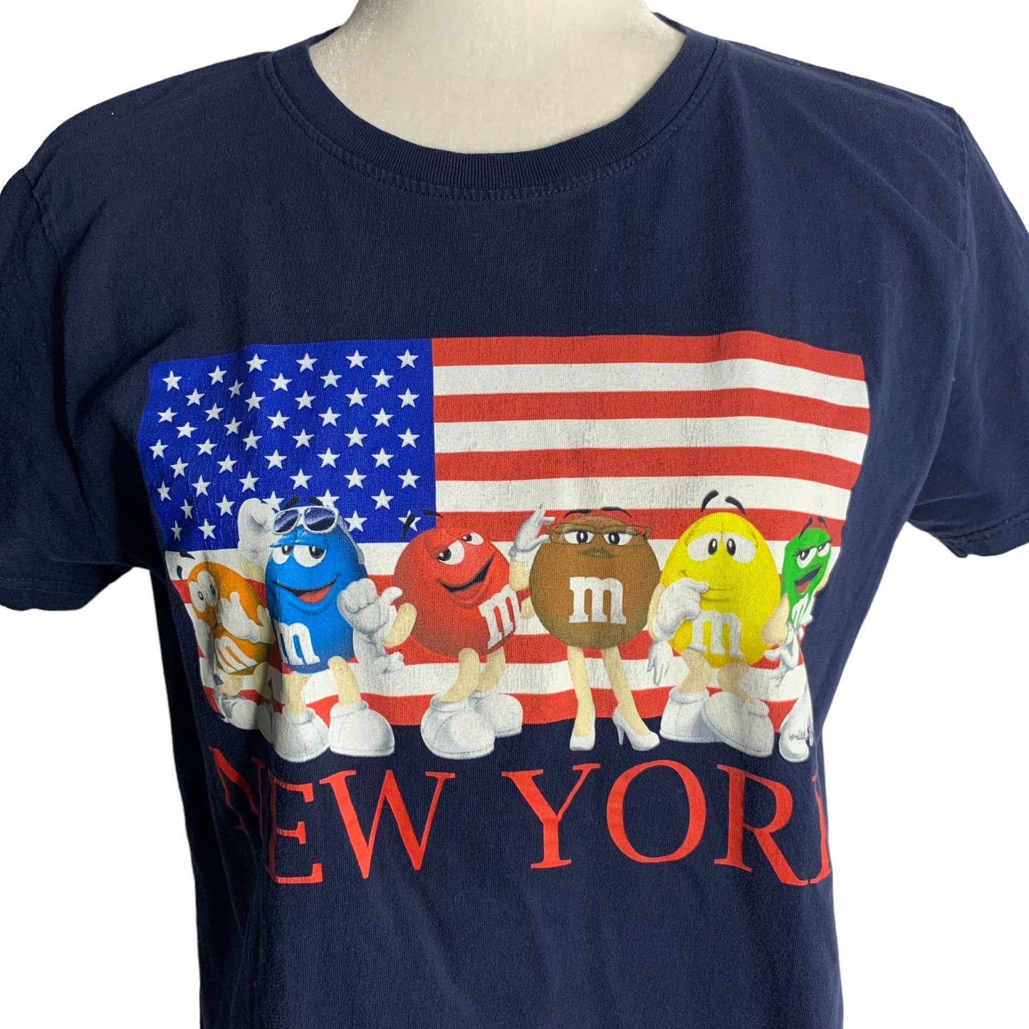 M&Ms New York Crewneck T Shirt L Blue Short Sleeves Snack Tee American Flag
