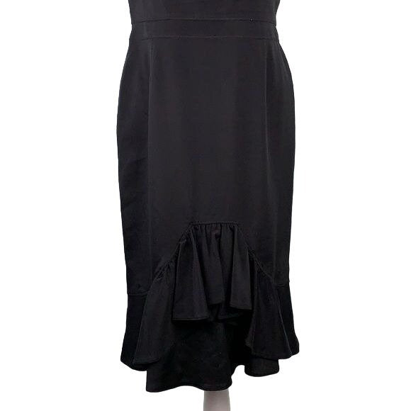Eccoci Black Silk Sleeveless Sheath Dress 6 Black Lined Zip Scoop Neck Midi