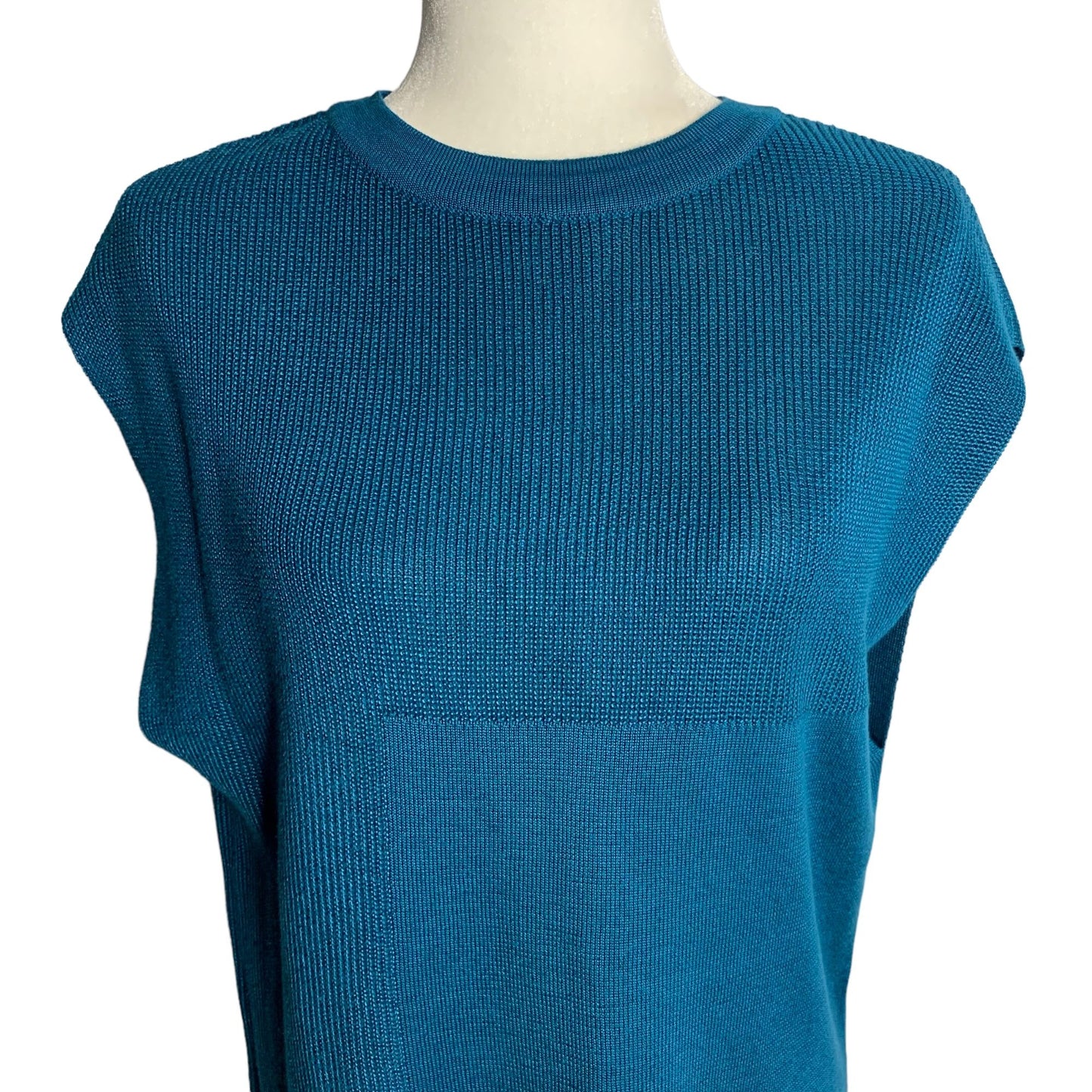 Worthington Tunic Sweater Vest S Teal Sleeveless Round Neck Stretch Knit