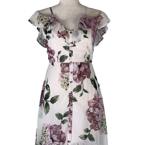 Trac Floral Off the Shoulder Maxi Dress S White Floral Zip Lined Adjustable