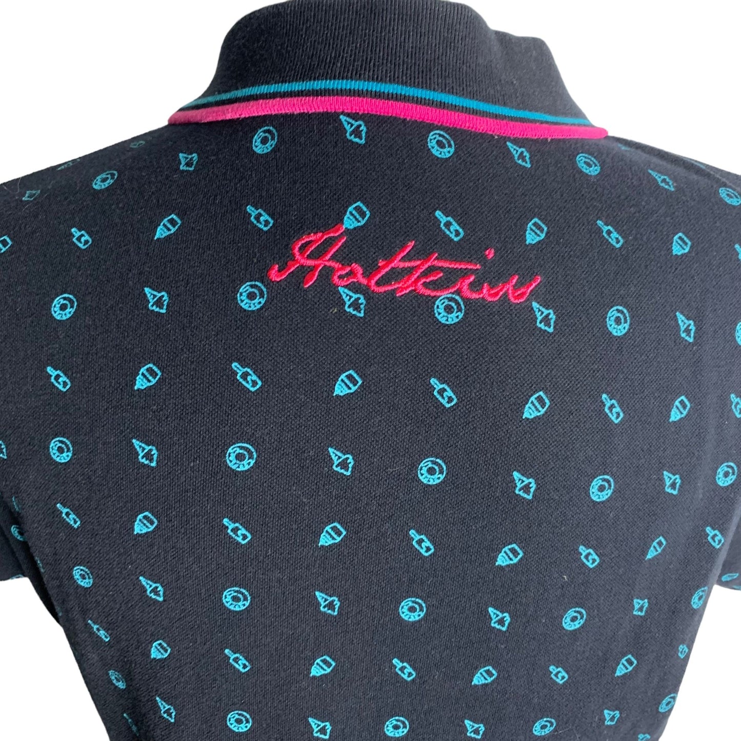 Hot Kiss Short Sleeve Polo Shirt S Black Blue Embroidered Buttons Collared