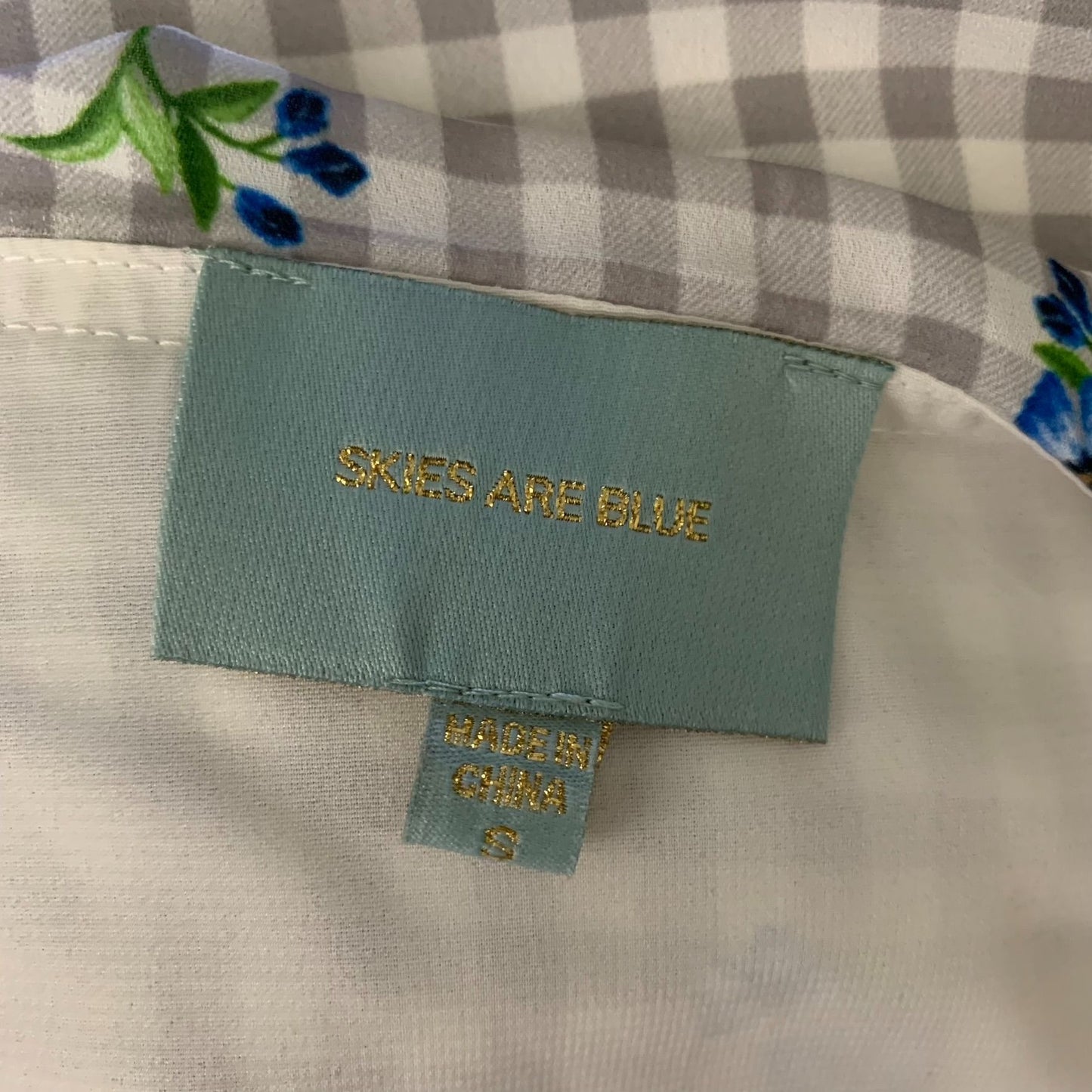 Skies are Blue Off the Shoulder Dress S White Check Floral Adjustable Straps