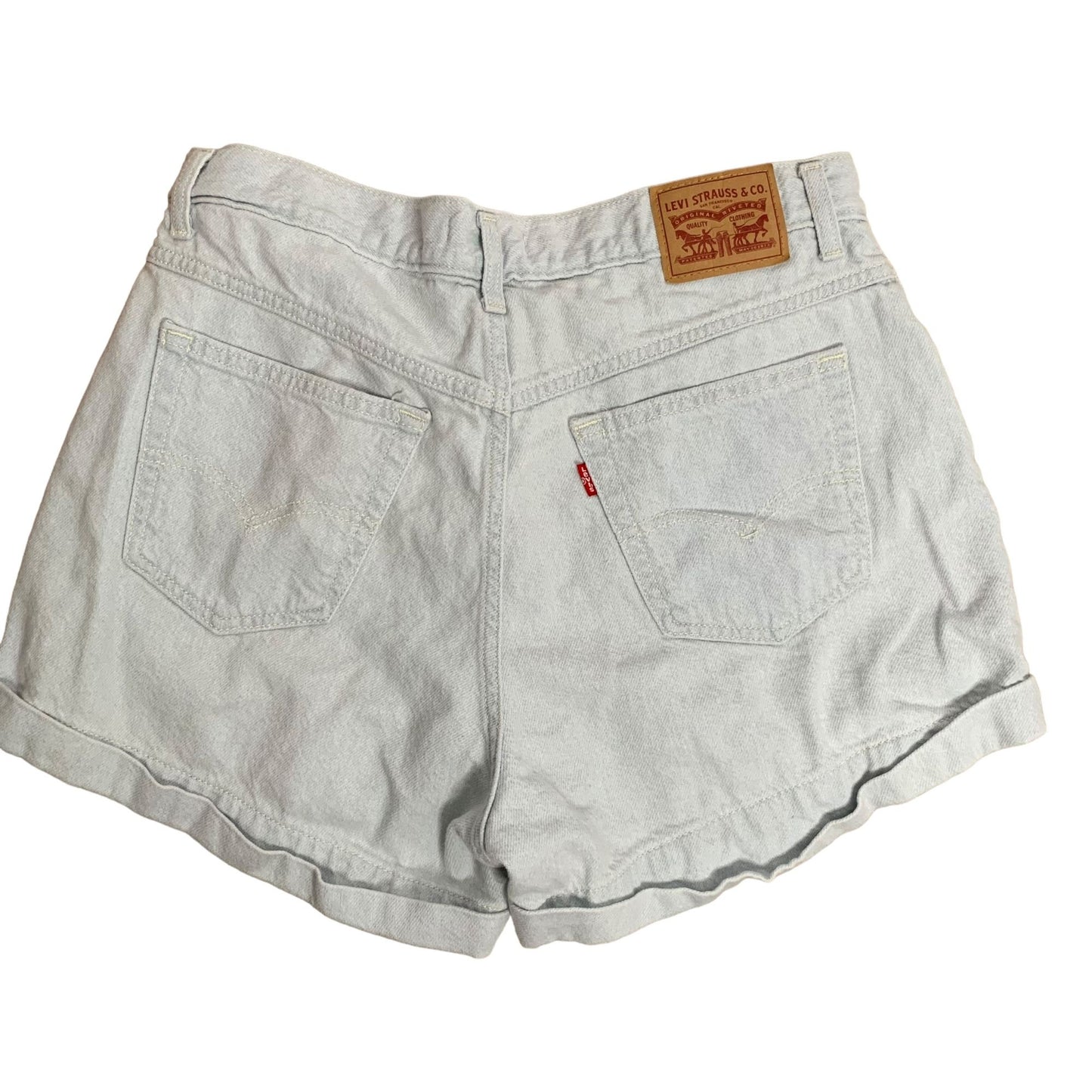 Levi's Denim A Line Mom Shorts 31 Light Wash Cuffed 5 Pocket Button Zip Cotton