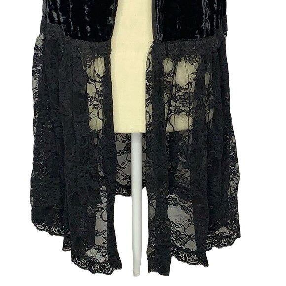 Vintage Y2K Surrealist Crushed Velvet Vest S Black Lace Cardigan Goth Festival
