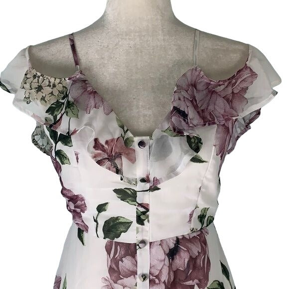 Trac Floral Off the Shoulder Maxi Dress S White Floral Zip Lined Adjustable
