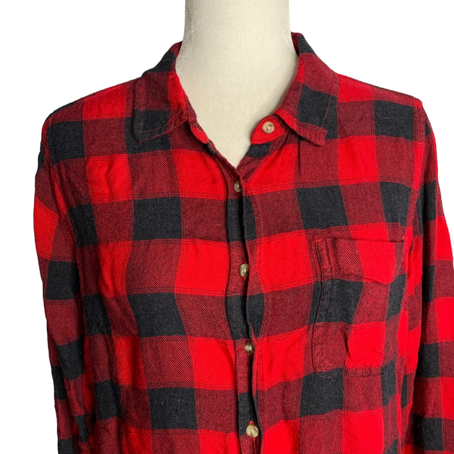 Lucky Brand Button Up Flannel Shirt M Red Buffalo Check Long Sleeves Pocket