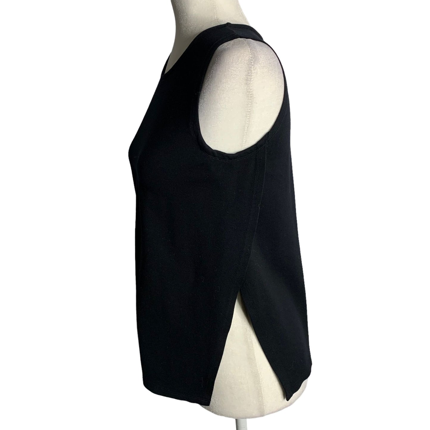 Open Side Athletic Tank Top S Black Sleeveless Round Neck Stretch Knit Wrap
