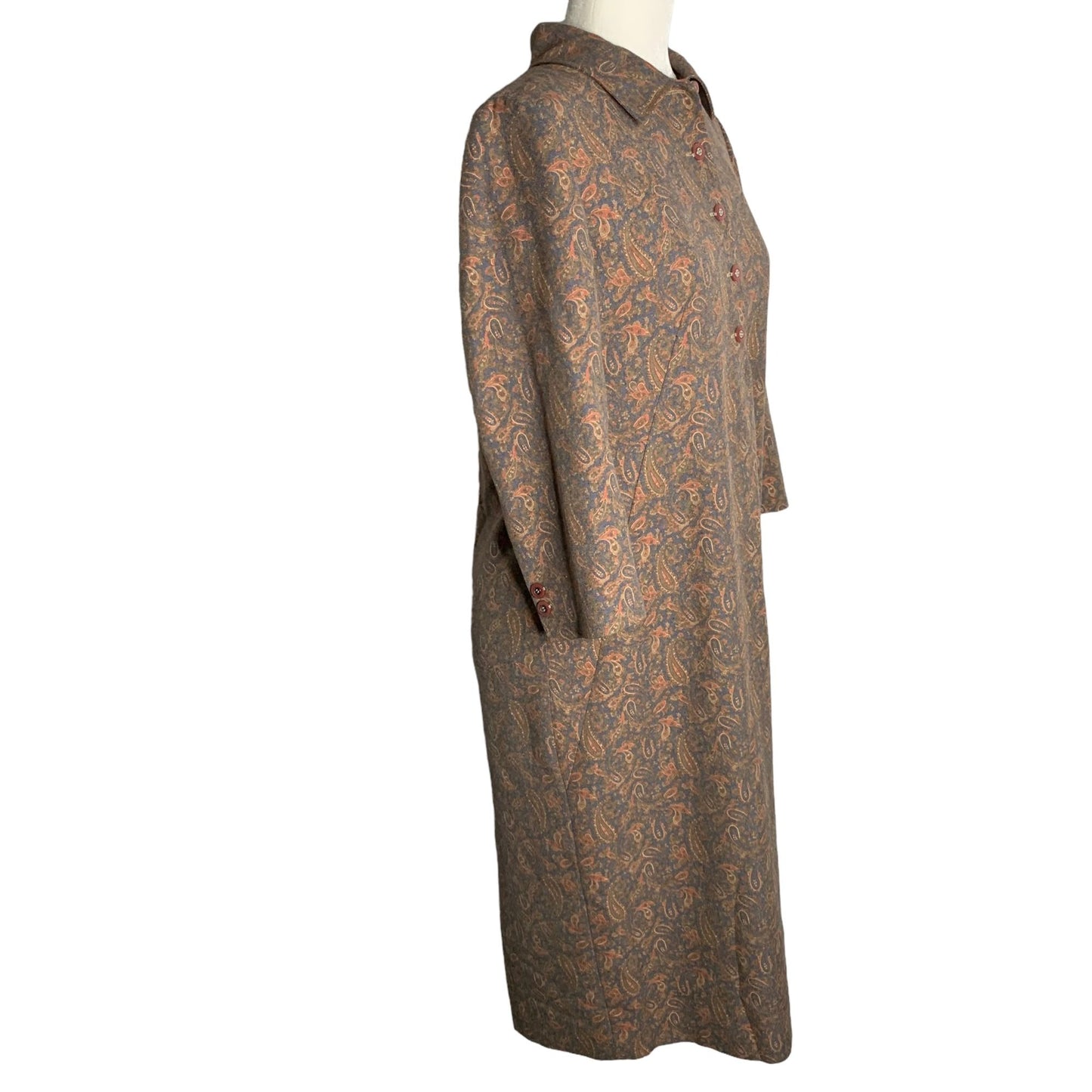 LA Sposaii Korean Retro Shift Dress M Blue Paisley Long Sleeve Button Collar Zip