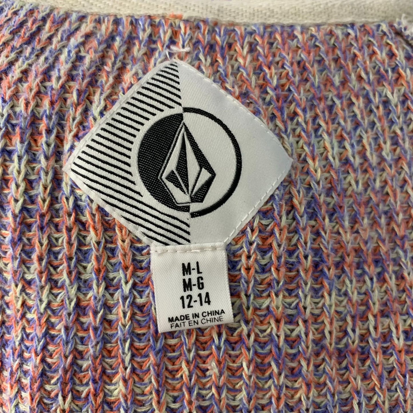 Volcom Hi Low Knit Hoodie Sweater M Multicolored 3/4 Sleeves V Neck Skate