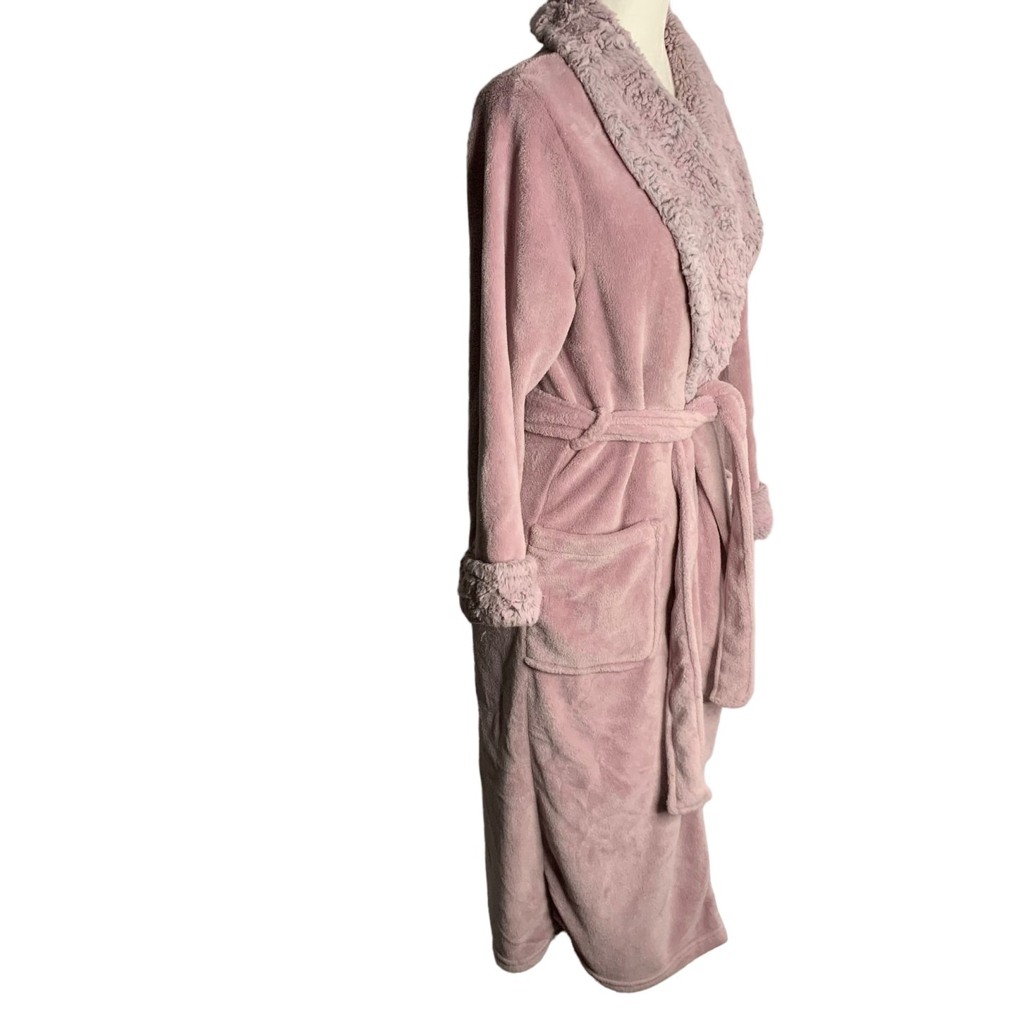 Carole Hochman Plush Fleece Robe M Purple Faux Fur Belted Pockets Full Length