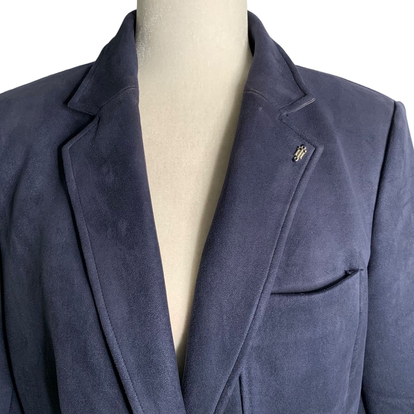 Tommy Hilfiger Faux Suede Blazer Jacket M Blue Lined Pockets Buttons Notch