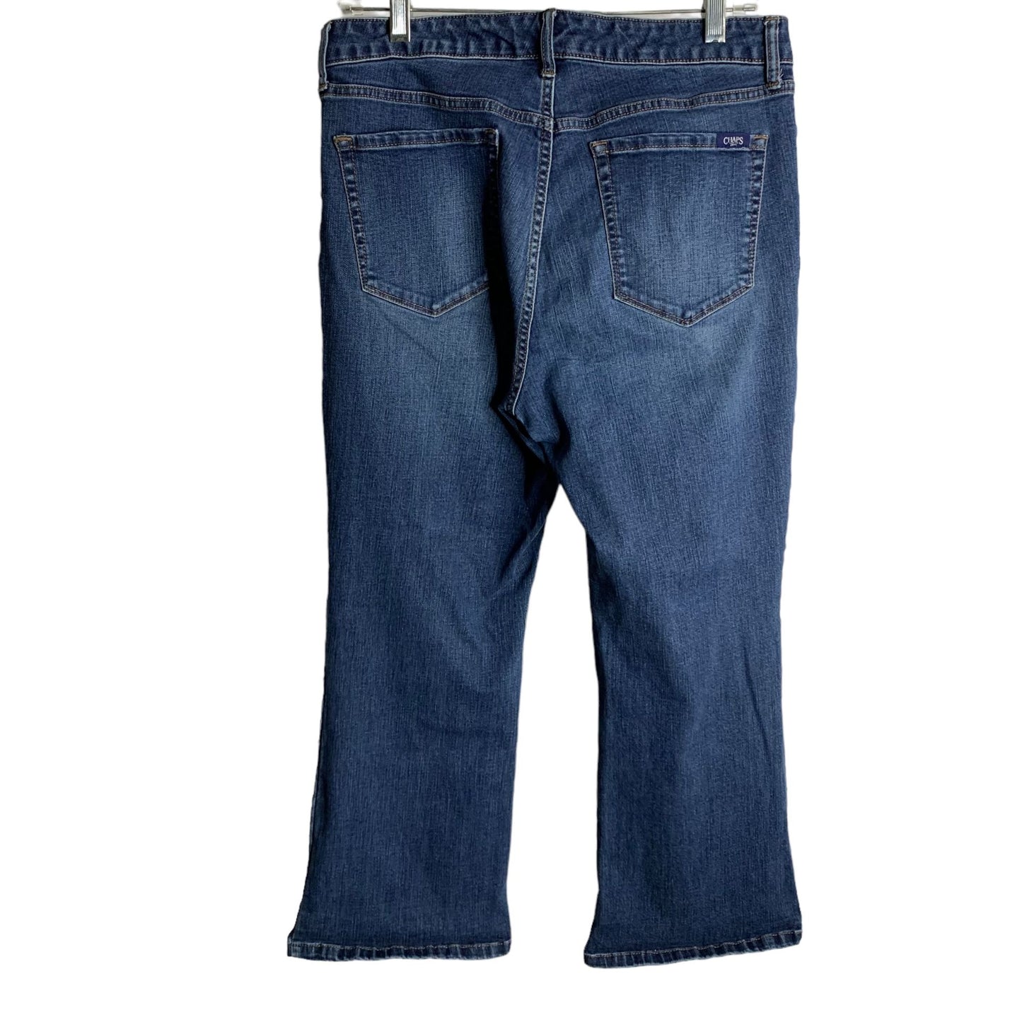Chaps Mid Rise Crop Kick Denim Jeans 12 Med Wash Stretch Belt Loops Button Zip