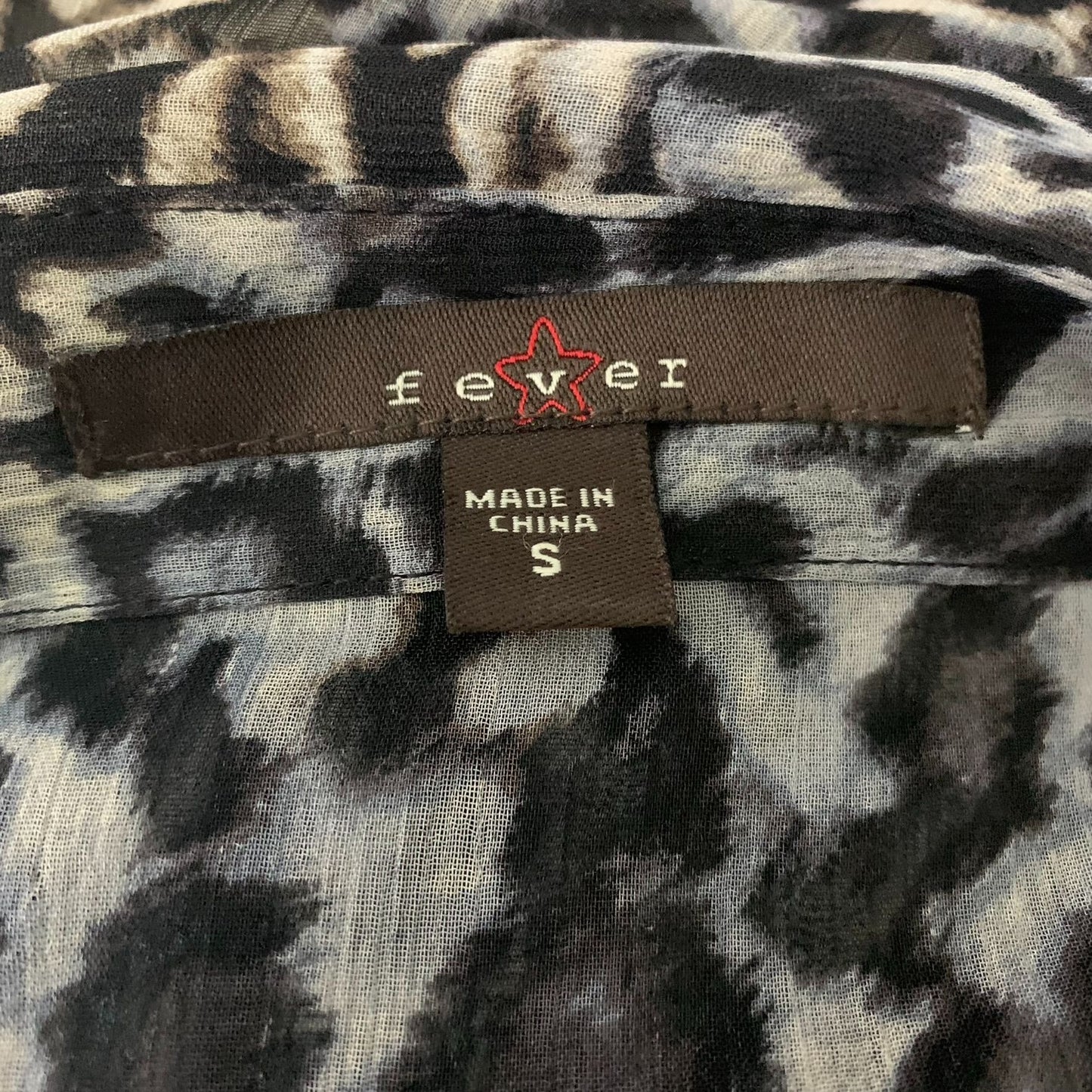 Sheer Leopard Print Button Up Blouse S Black Pin Tuck Pleats 3/4 Sleeves Collar