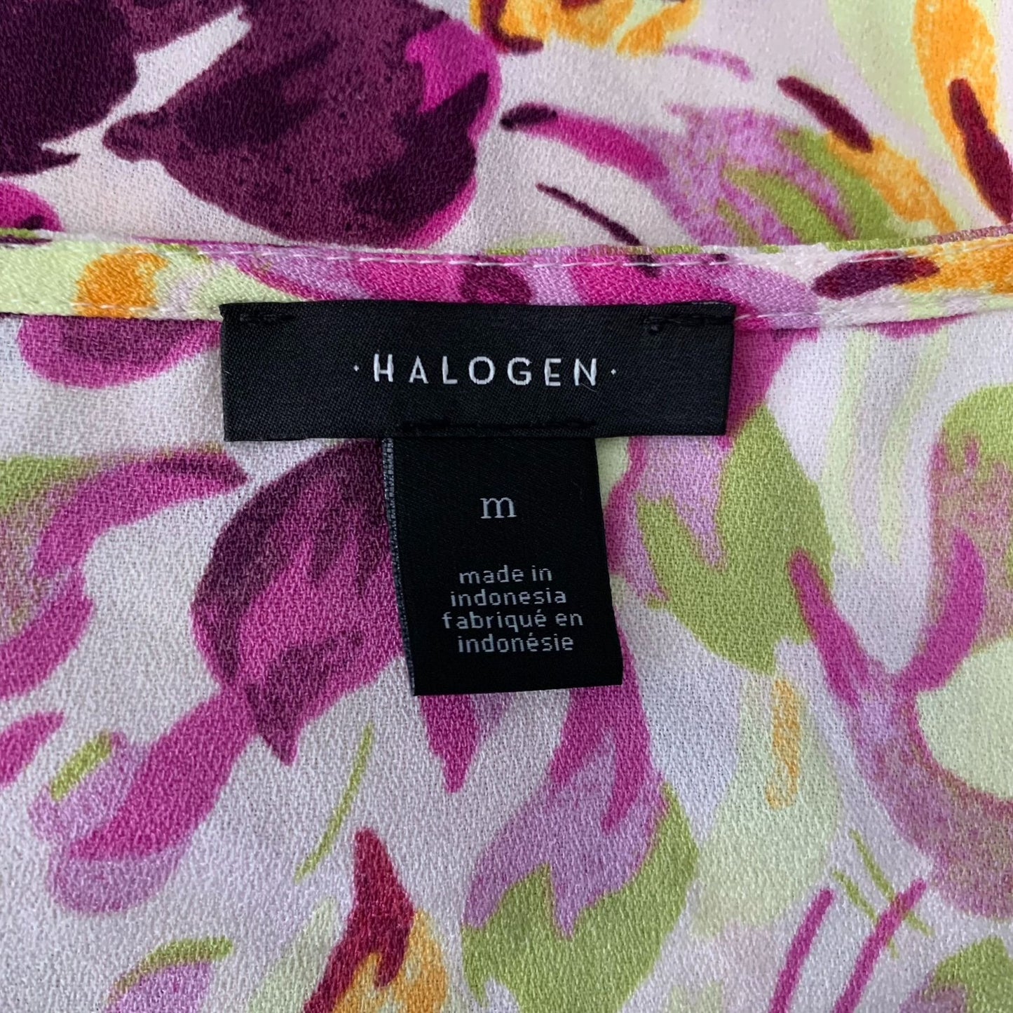 Halogen Sleeveless Tank Top Shell M Cream Purple Floral Round Neck Curved Hem