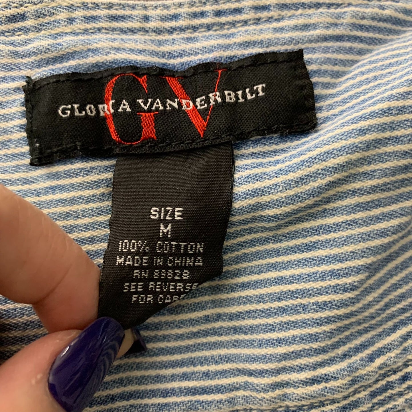 Vintage Gloria Vanderbilt Denim Romper M Blue Striped Buttons Pockets Elastic