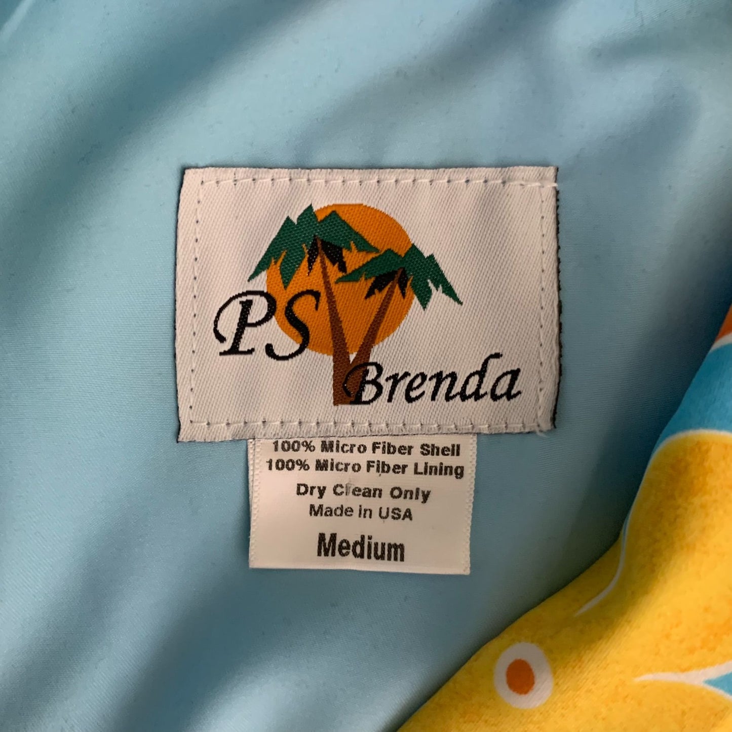 PS Brenda Hawaiian Floral Blazer Jacket M Blue Lined Button Up Pockets Cuffed