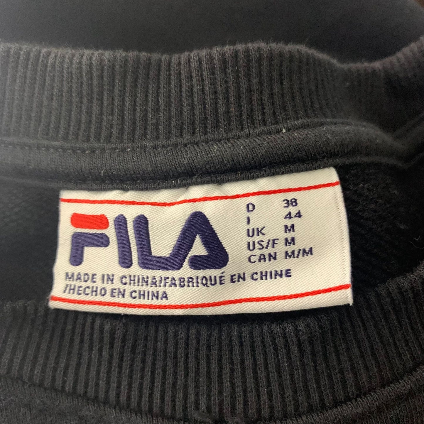 Fila Crewneck Pullover Knit Sweatshirt M Black Pastels Logo Spell Out