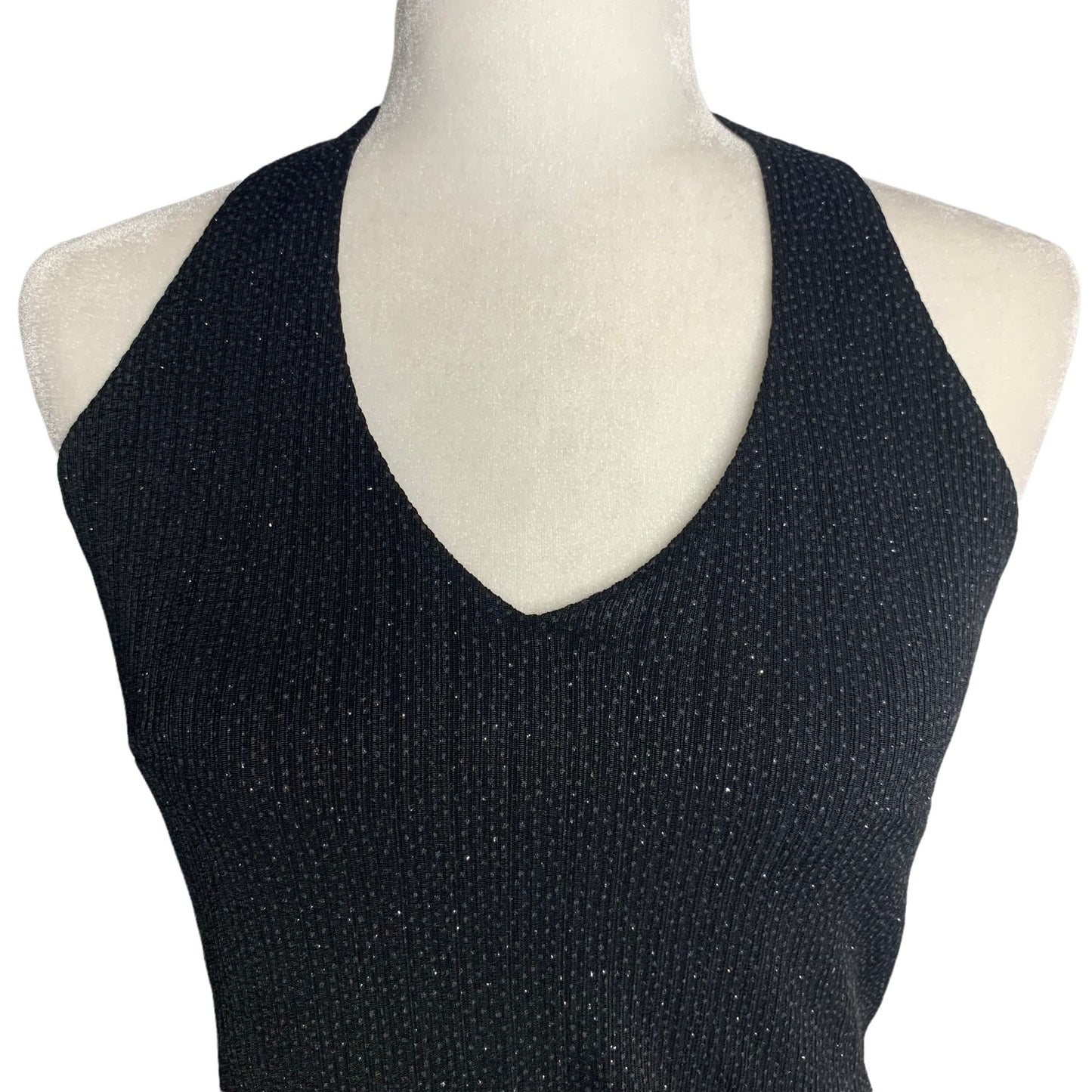 Vintage Y2K Xscape Cropped Halter Top S Black Metallic Button Neck Lined