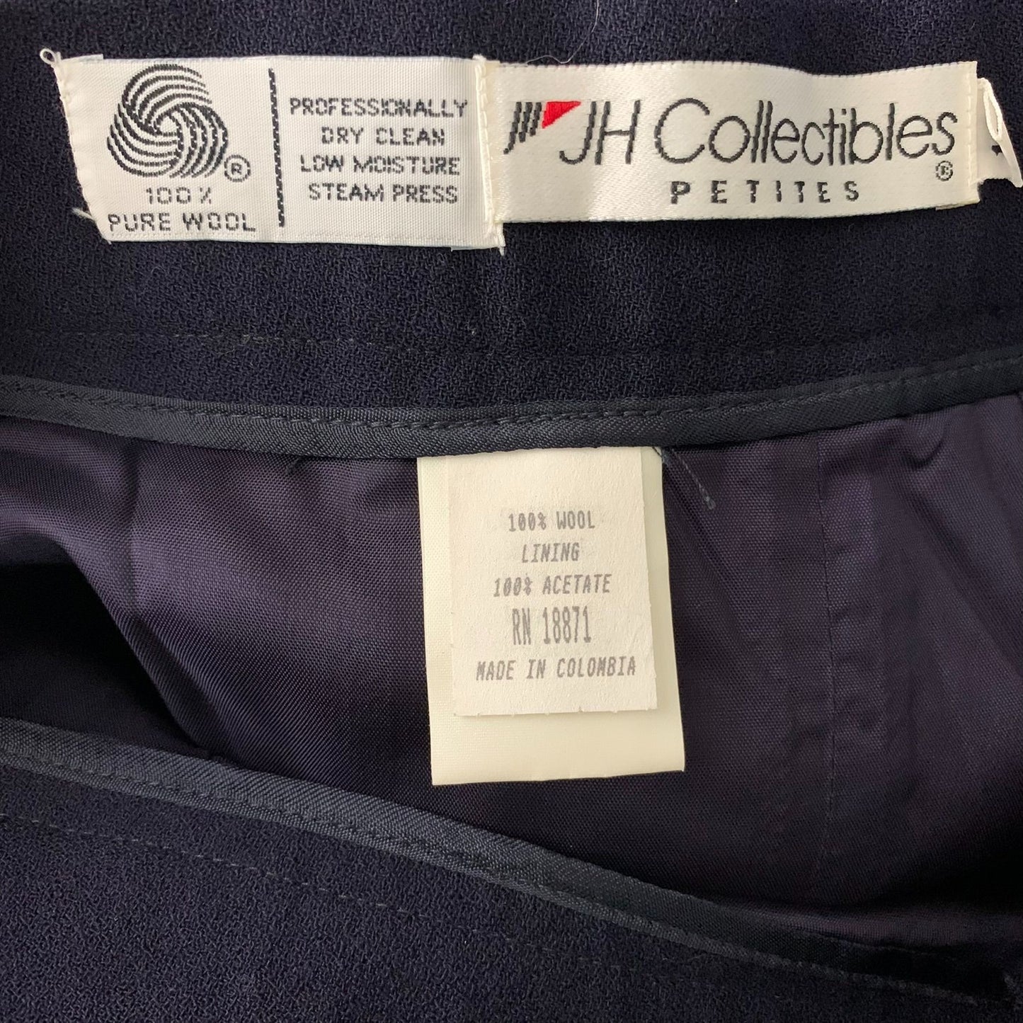 Vintage 80s Wool Pencil Skirt S Navy Blue Lined Pockets Pleat Front Buttons