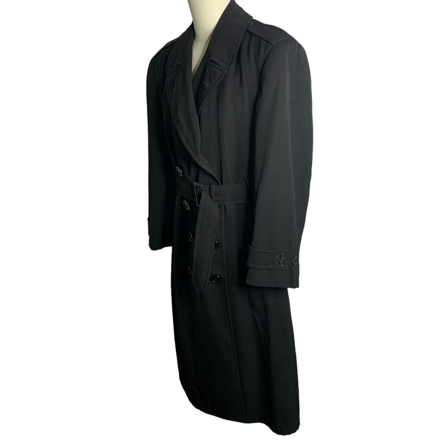 Vintage 40s WWII US Navy Uniform Trench Coat Size 41 Black Wool Unlined Belted