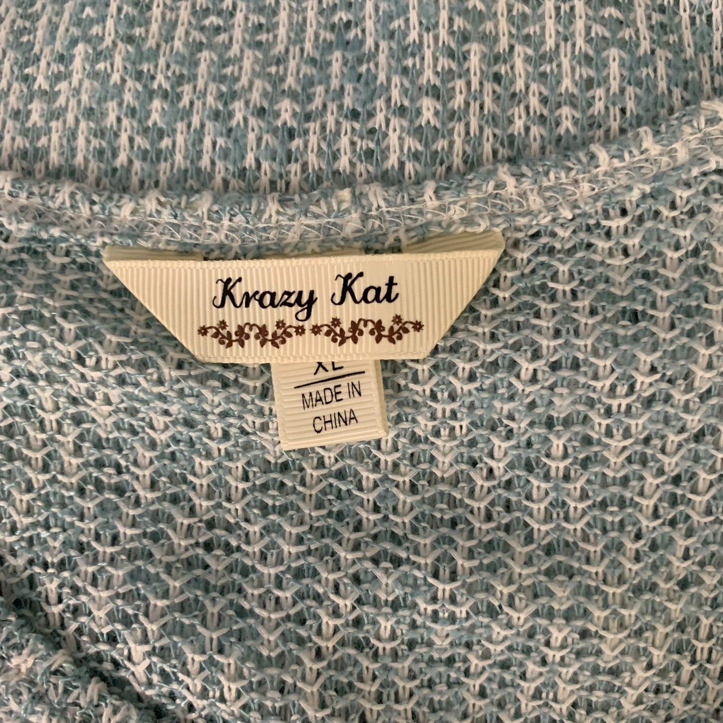Krazy Kat Lightweight Knit Sweater XL Blue Lace Trim Long Sleeve Round Neck