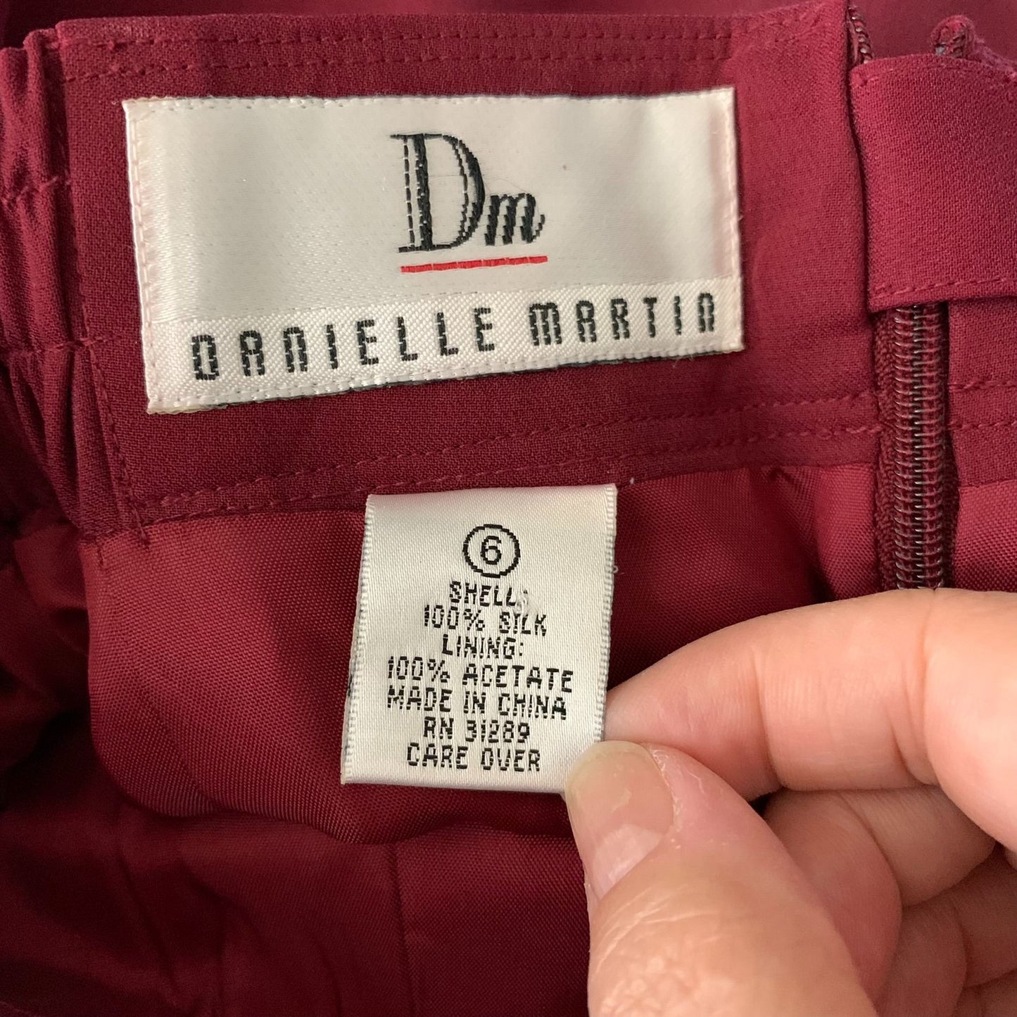 Vintage 90s Danielle Martin Silk Skirt 6 Red Lined Elastic Waist Flat Front